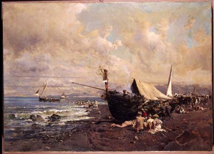 Niños con barcos en una playa de Nápoles (Дети у рыбачьих барок близ Неаполя), 1886