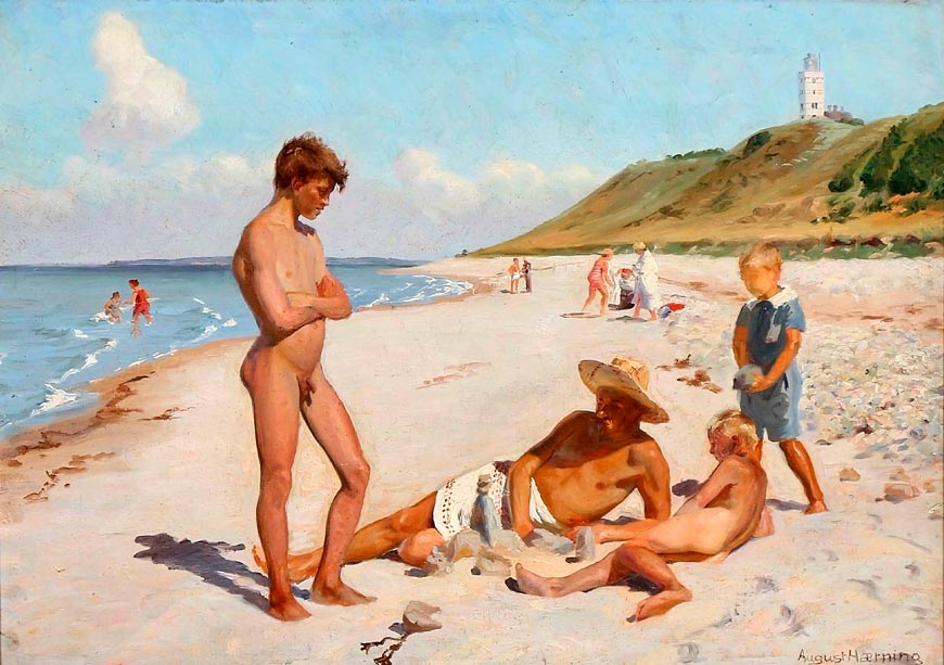 The painter August Hærning with his family on a beach in Gilleleje (Художник Август Хэрнинг со своей семьей на пляже в Гиллелее)