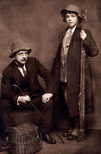 J.M. Barrie and his beloved Micheal Llewelwyn Davies, then 12, while fishing in Scotland