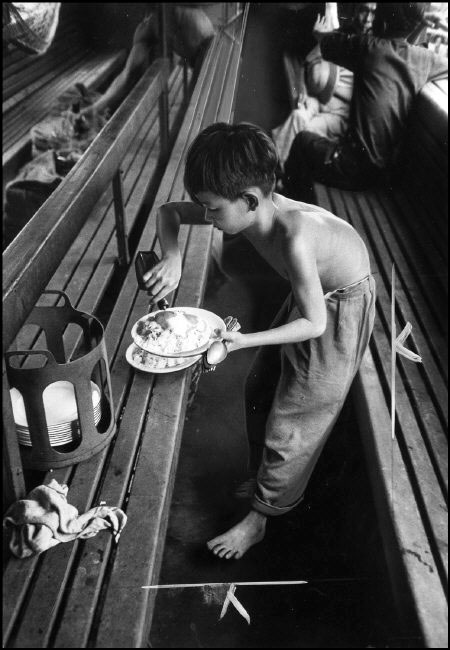 Kitchen in train 'La Rafale', an escorted armored train that made regular journeys between Saigon and Nha Trang, 1952