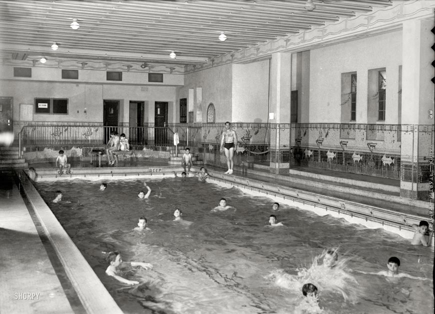 Jerusalem Y.M.C.A. activities. Swimming pool on boys' day (Деятельность YMCA. Бассейн в мальчишеский день), c.1938