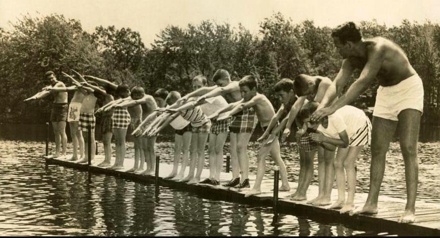 Boys at a swimming lesson at a country camp (Мальчики на уроке плавания в загородном лагере), c.1950