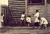 Peasant children playing in the headstock