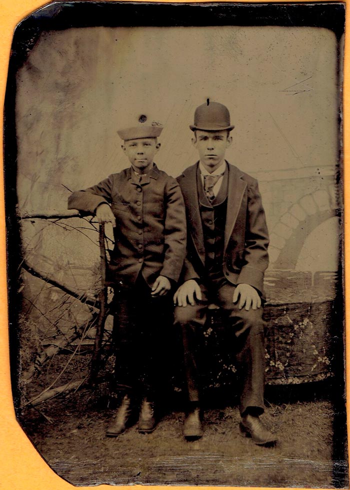 [boy in sailor cap with young gentleman in bowler hat / мальчик в матросской шапочке с молодым джентльменом в котелке], c.1875