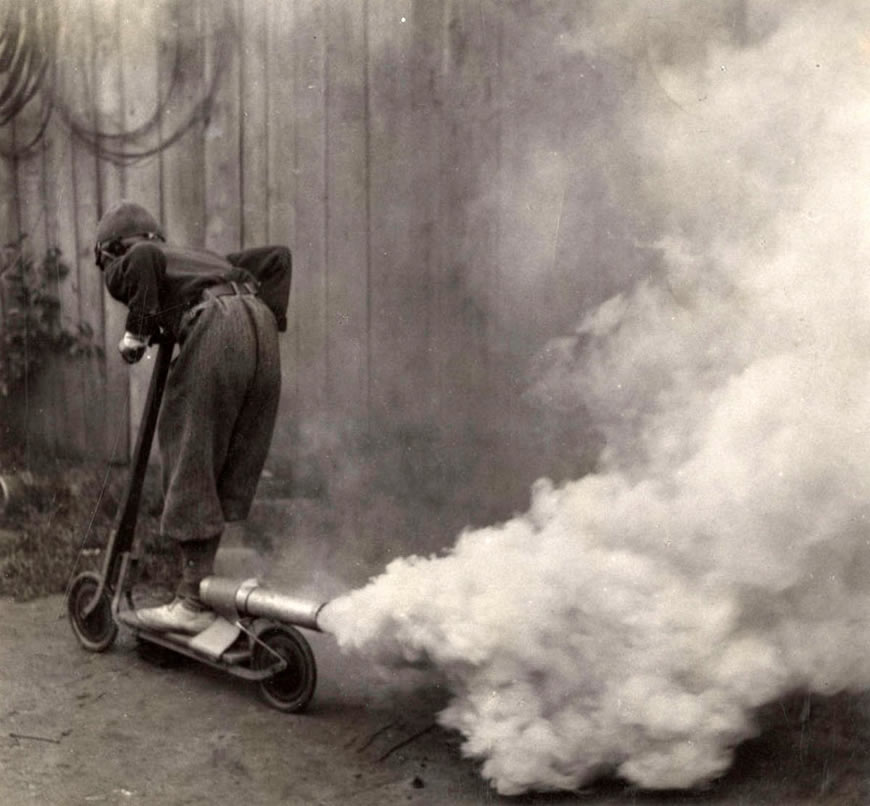 A boy on a scooter with 'rocket' (Мальчик на самокате с ракетным двигателем), 1931