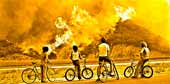 Boys on bicycles watching wildfire burn / Мальчики на велосипедах наблюдают за лесным пожаром