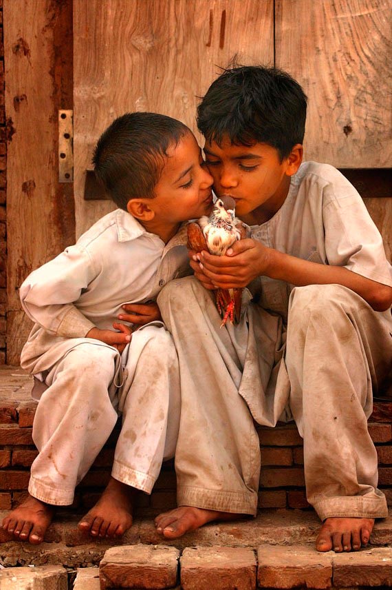 Kids playing with pigeon (Дети, играющие с голубем), 2006