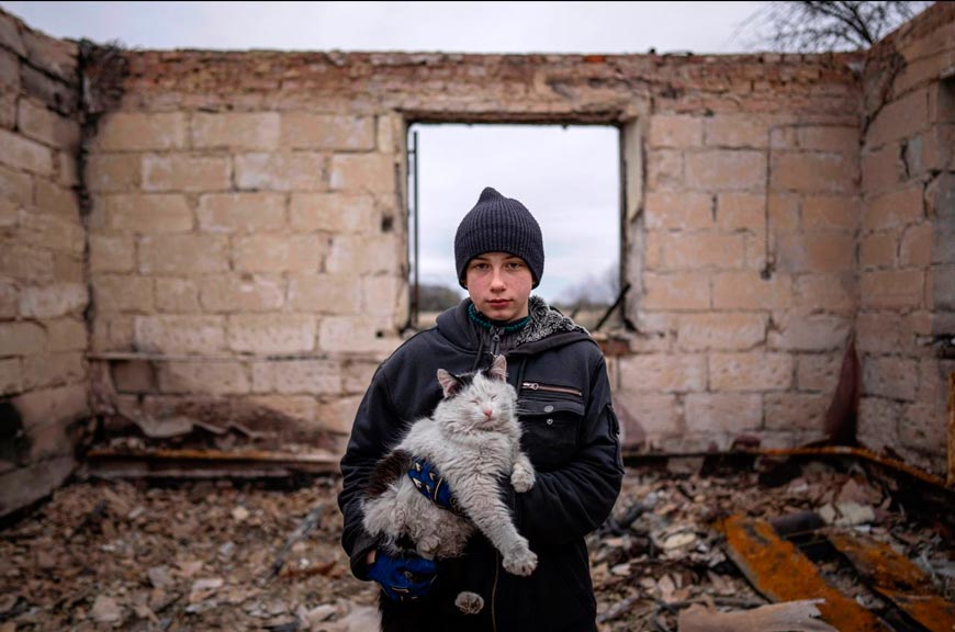 Даник Рак (12) на развалинах собственного дома (Danik Rak (12) in the ruins of his own house), April 2022