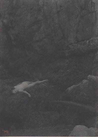 Nude boy in landscape (with bow?) lying on ground (Нагой мальчик в скалистом ландшафте, лежащий на земле), 1905