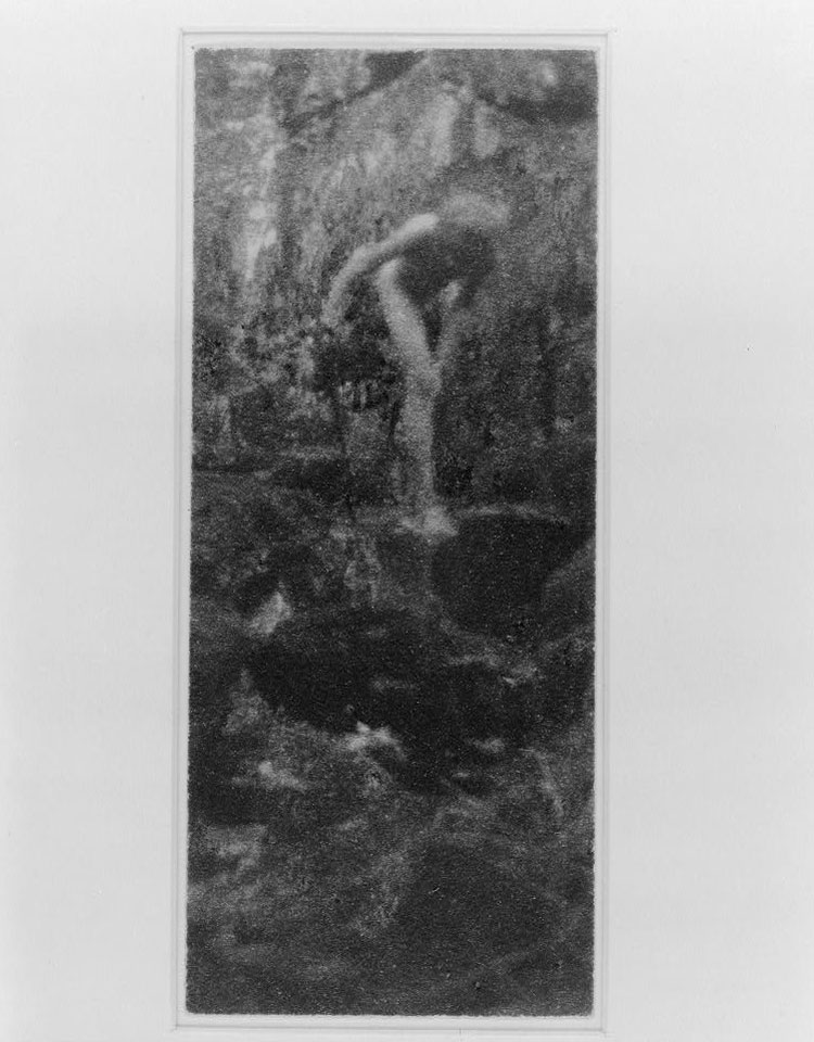 Nude boy in rocky landscape (with stream?) bending over (Нагой мальчик в скалистом ландшафте, склонившийся), c.1905