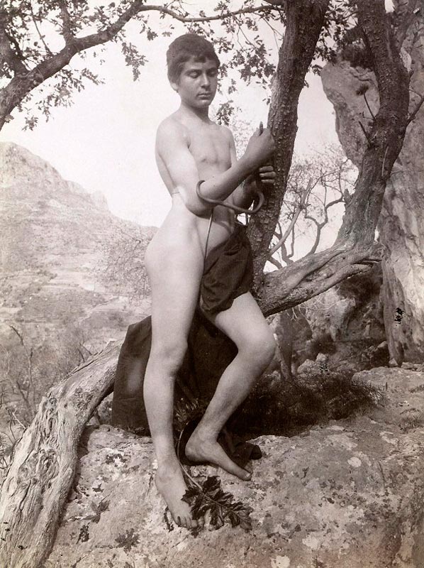 Nude boy leaning against tree with acanthus leaf (Обнаженный мальчик, прислонившиqcz к дереву с листом аканта), c.1899