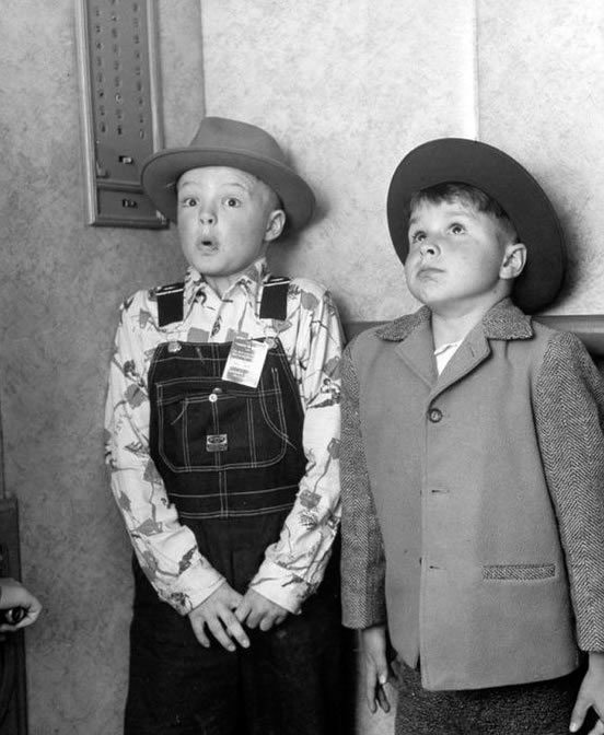 Bruce Savage and his cousin take the elevator for the first time, May 1948