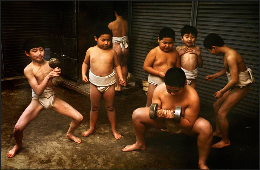 Boys train for sumo wrestling after school (Мальчики после школы готовятся к соревнования по сумо), 1983