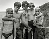 Andrew, Sergey, Andrew, Nastya and Roman. Teens at the lake