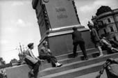 Homeless children at the monument to Pushkin