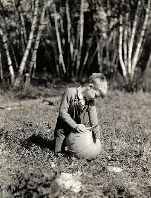 Boy Carving Pumpkin for Halloween (Мальчик, вырезающий тыкву для Хэллоуина)