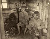 Family eating oak leaves during a hunger