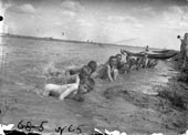 Children (pioneers) swimming on the left bank of the Irtysh