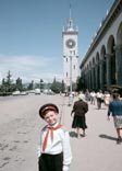 A young policeman at the train station