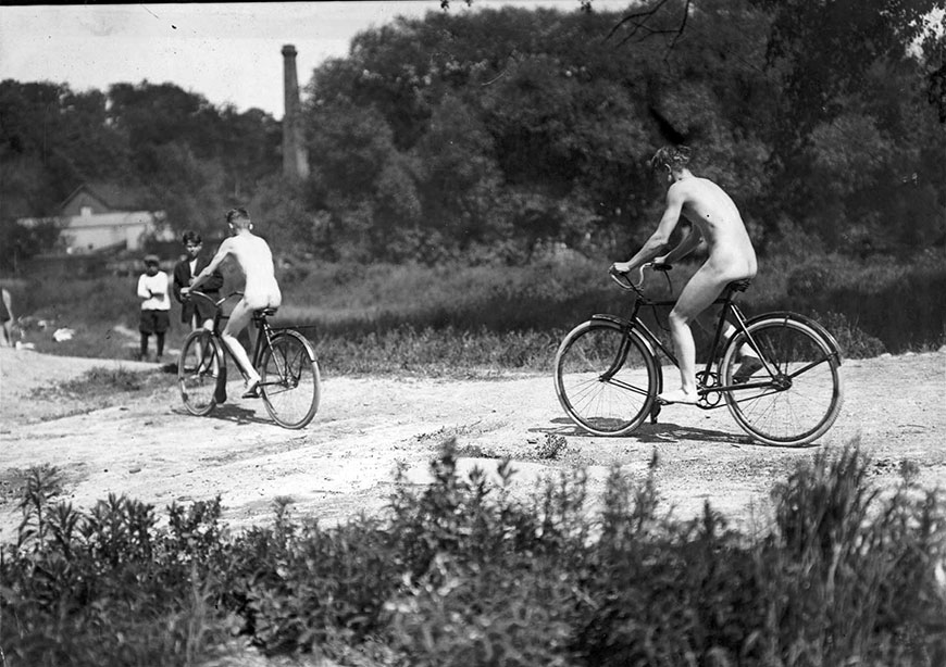 Cycling beside Don River, between Don Mills Road and Leslie, c.1912