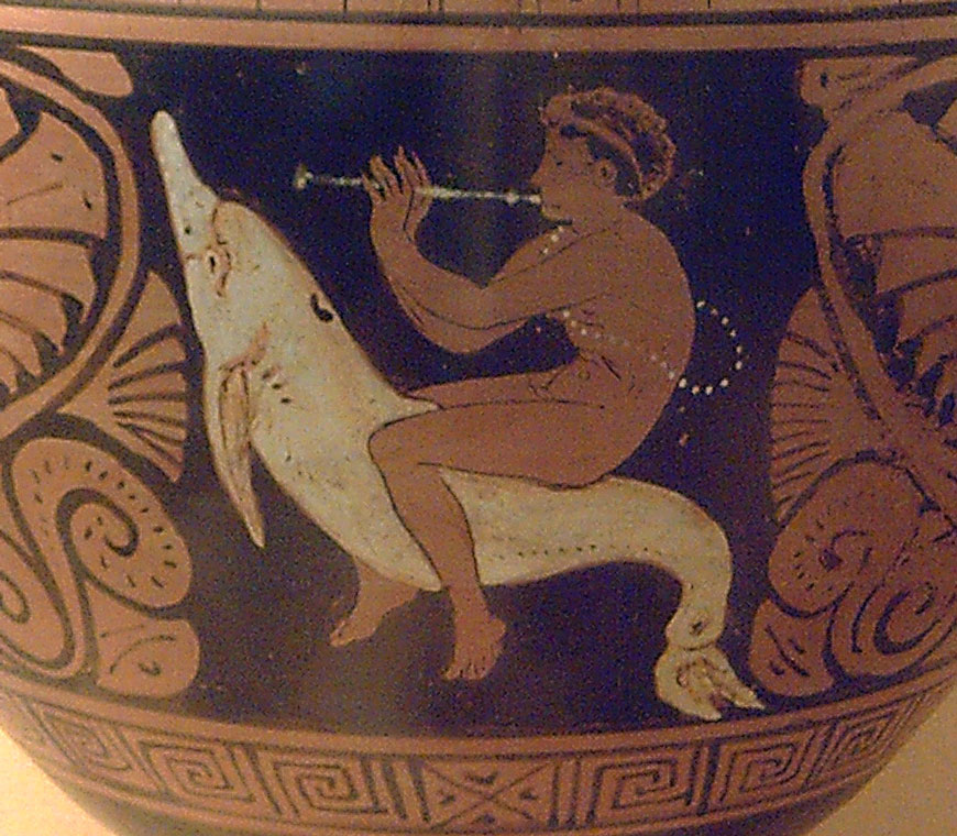 Youth playing the flute and riding a dolphin (Юноша, играющий на флейте, сидящий на дельфине), 360-340 B.C.