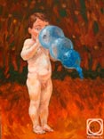 Kid blowing up a balloon