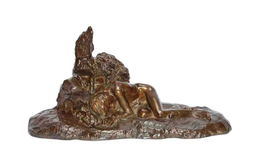 A sleeping boy with two dogs (Спящий мальчик с двумя собаками), c.1920 bronze/бронза