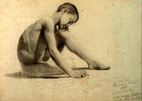 Rapaz sentado a desenhar (Рисующий сидя мальчик), 1880