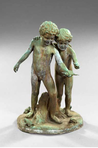 A nude boy and girl playing with frogs (Нагие мальчик и девочка, играющие с лягушкой)